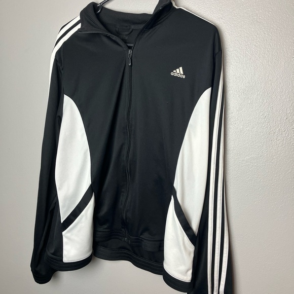 Adidas Men’s Full Zip Up Jacket Size Large Black White Stripes
